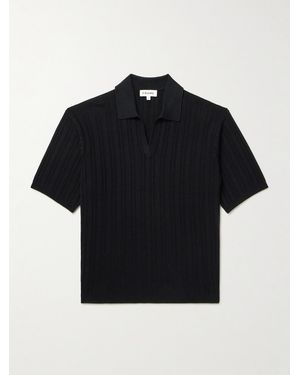 FRAME Striped Silk And Cotton-Blend Polo Shirt - Black