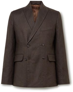 Bode Double-Breasted Linen Suit Jacket - Brown