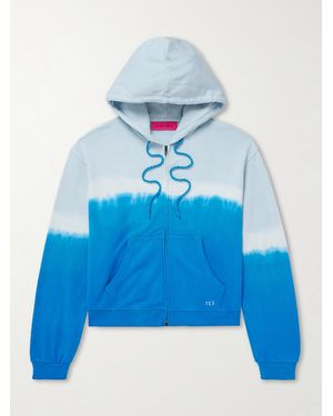 The Elder Statesman Daily Embroidered Tie-Dyed Cotton-Blend Jersey Zip-Up Hoodie - Blue