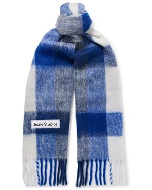 Acne Studios Vally Fringed Checked Knitted Scarf - Blue