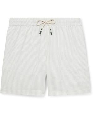 Hartford Straight-Leg Mid-Length Striped Seersucker Swim Shorts - White