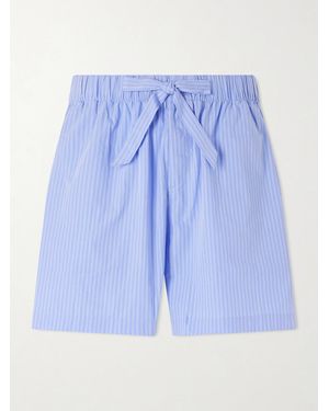 Tekla Straight-Leg Striped Organic Cotton-Poplin Shorts - Blue