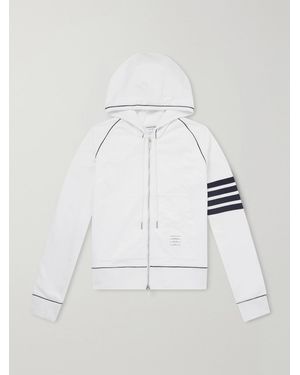 Thom Browne Striped Cotton-jersey Zip-up Hoodie - Natural