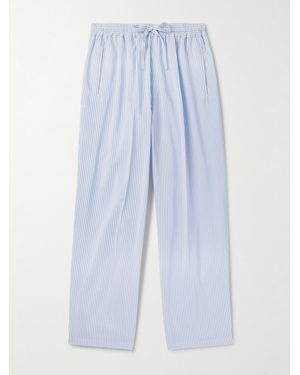 Umit Benan Julian Straight-Leg Silk And Cotton-Blend Drawstring Trousers - Blue