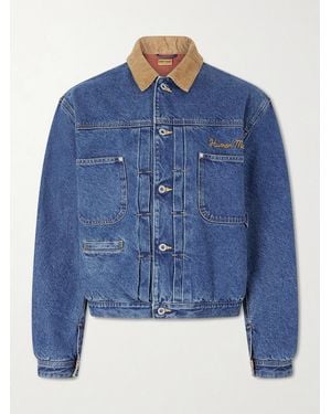 Human Made Corduroy-trimmed Logo-embroidered Denim Jacket - Blue