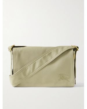 Burberry Logo-Embroidered Gabardine Messenger Bag - Natural