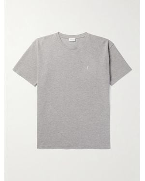 Saint Laurent Logo-Embroidered Cotton-Blend Piqué T-Shirt - Grey