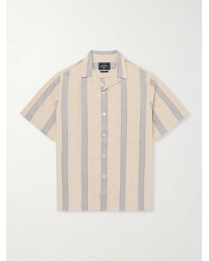 Portuguese Flannel Lousada Camp-Collar Embroidered Striped Cotton Shirt - Natural