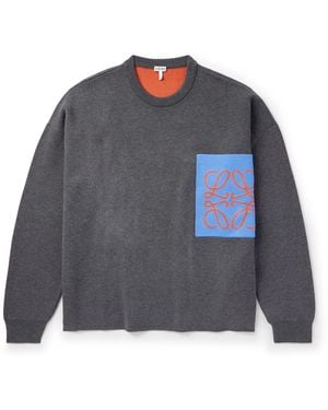 Loewe Anagram Logo-Jacquard Knitted Sweater - Gray