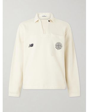 Stone Island New Balance Logo-Print Cotton-Jersey Polo Sweater - Natural