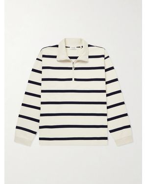 FRAME Logo-Embroidered Striped Cotton Jumper - White
