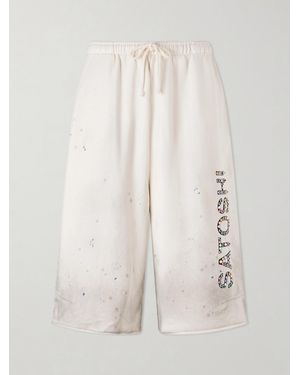 Satoshi Nakamoto Drifter Straight-Leg Logo-Embellished Paint-Splattered Cotton-Jersey Shorts - Natural