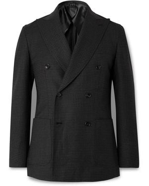 Brioni Soffio Slim-Fit Double-Breasted Checked Wool Blazer - Black
