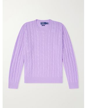 Polo Ralph Lauren Logo-Embroidered Cable-Knit Cashmere Jumper - Purple