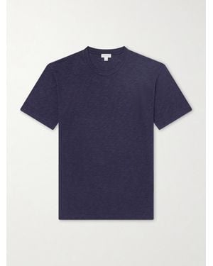 Sunspel Cotton And Linen-Blend T-Shirt - Blue