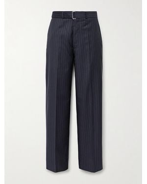 Officine Generale Nash Wide-Leg Belted Pinstriped Virgin Wool-Twill Suit Trousers - Blue