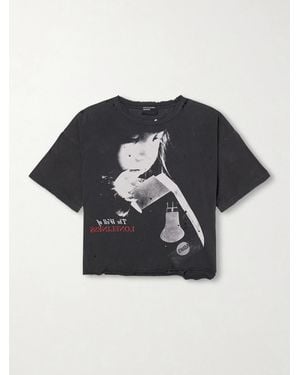 Enfants Riches Deprimes Well Of Loneliness Distressed Printed Cotton-jersey T-shirt - Blue