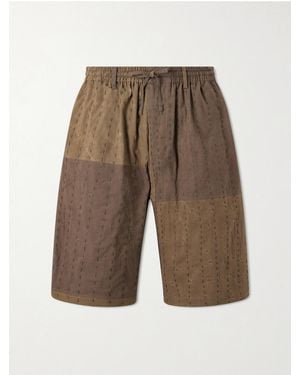 Kardo Milo Bandhani Straight-Leg Embroidered Cotton Drawstring Shorts - Brown