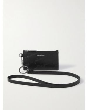 Balenciaga Logo-Debossed Leather Zipped Cardholder With Lanyard - White