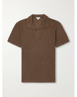 Sunspel Linen-Piqué Polo Shirt - Brown