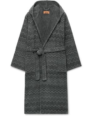 Missoni Chalk Striped Cotton-terry Jacquard Hooded Robe - Gray