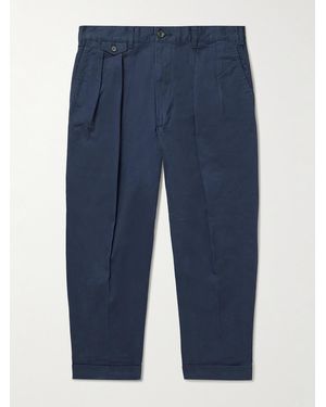 Beams Plus 2 Pleats Tapered Cropped Pleated Cotton-blend Twill Pants - Blue