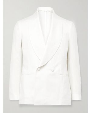 De Petrillo Cantone Shawl-collar Double-breasted Linen Tuxedo Jacket - White