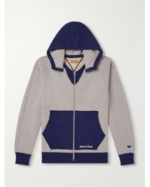 Human Made Logo-Embroidered Two-Tone Cotton-Jersey Zip-Up Hoodie - Blue