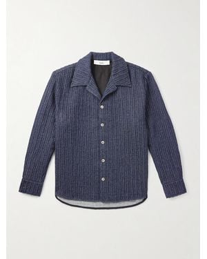 Séfr Wes Camp-collar Textured Cotton-blend Shirt - Blue