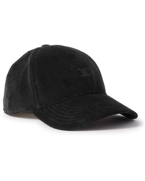 Celine Logo-Embroidered Cotton-Corduroy Baseball Cap - Black