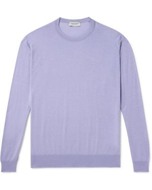 John Smedley Darley Merino Wool And Sea Island Cotton-Blend Gauze Sweater - Purple