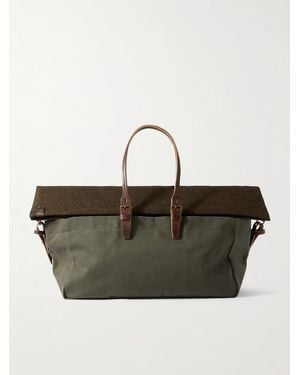 Bleu De Chauffe Cabine Leather-Trimmed Tweed And Canvas Weekend Bag - Green
