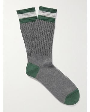 MR P. Striped Ribbed Cotton-Blend Socks - Grey