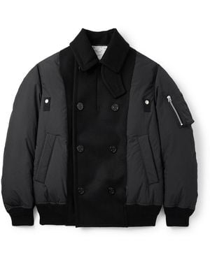Sacai Double-Breasted Wool And Ripstop Down Bomber Jacket - Black