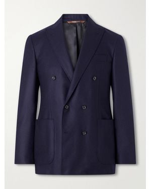 Canali Kei Double-Breasted Wool And Silk-Blend Blazer - Blue