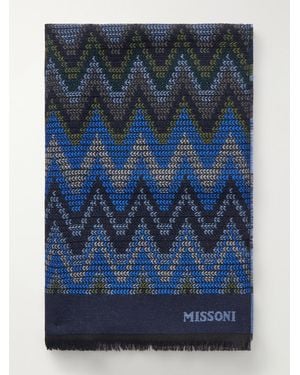 Missoni Striped Crochet-Knit Wool Scarf - Blue