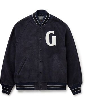 Golden Bear Logo-Appliquéd Suede Varsity Jacket - Blue