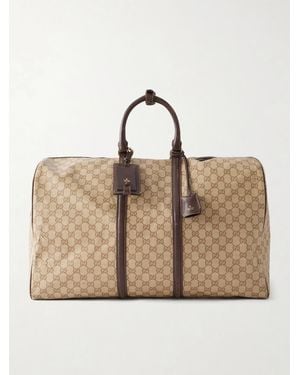 Gucci Essence Classic Leather-Trimmed Coated Canvas-Jacquard Weekend Bag - Natural