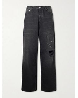 Vetements Paint-splattered Distressed Straight-leg Jeans - Blue