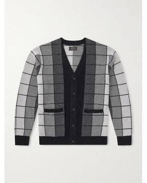 Beams Plus Checked Wool Cardigan - Black