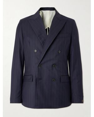A Kind Of Guise Double-Breasted Pinstriped Virgin Wool Blazer - Blue