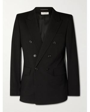 Saint Laurent Double-Breasted Wool-Gabardine Blazer - Black
