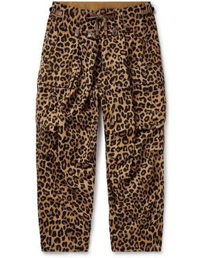Kapital Wide-Leg Leopard-Print Herringbone Cotton Cargo Pants - Multicolor