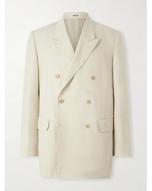 AURALEE Double-Breasted Wool, Cotton And Linen-Blend Oxford Blazer - Natural