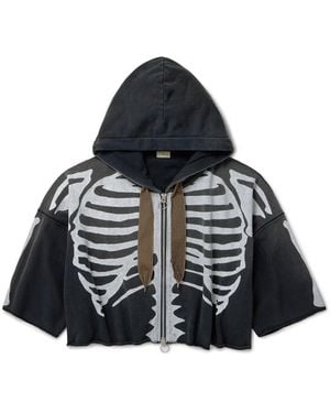 Kapital Frayed Printed Cotton-Jersey Zip-Up Hoodie - Black