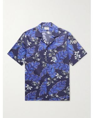 Moncler Camp-Collar Logo-Appliquéd Printed Cotton-Poplin Shirt - Blue