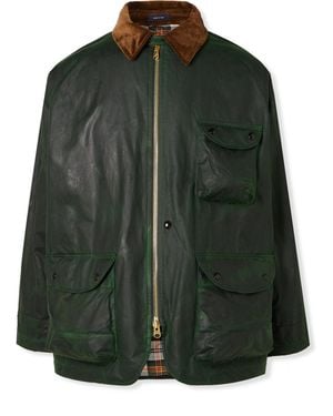 Drake's Corduroy-Trimmed Waxed-Cotton Jacket - Green