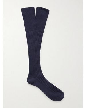 Brunello Cucinelli Ribbed Wool And Cashmere-Blend Socks - Blue