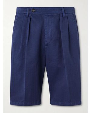 Massimo Alba Cliff Straight-leg Pleated Herringbone Cotton Bermuda Shorts - Blue