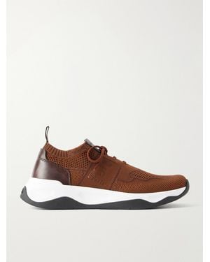 Berluti Shadow Leather-Trimmed Stretch-Knit Trainers - Brown